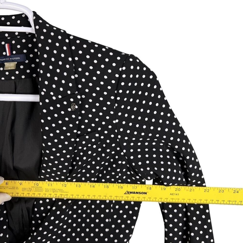 Tommy Hilfiger NEW Womens 4 Polka Dot Black White Logo Pin Blazer Career Wear - Picture 8 of 16